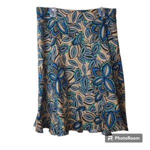 Women's East 5th Linen Blend Fully Lined A-Line Ruffle Bottom Paisley Skirt 16P